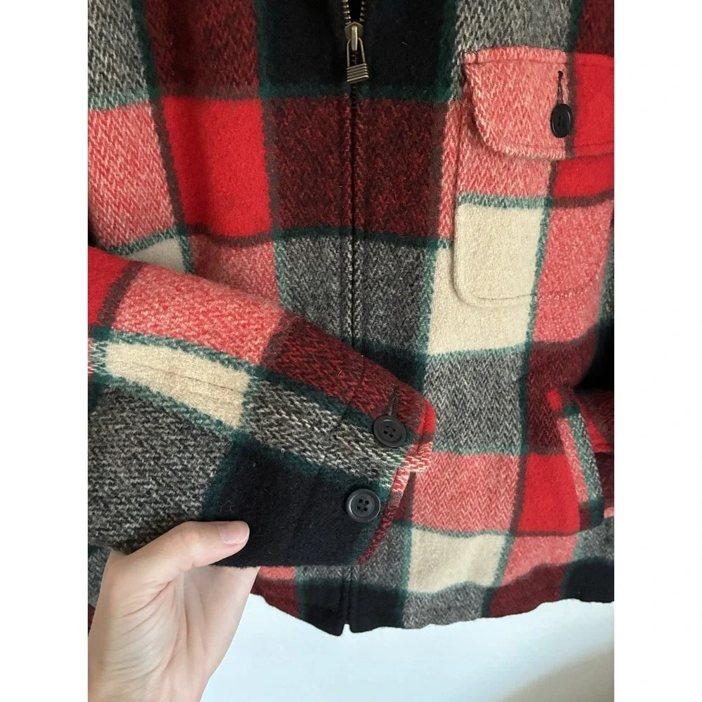 Wool Eddie Bauer Women's Plaid Coat Size Large In Red Green And Ivory Christmas - Picture 5 of 7